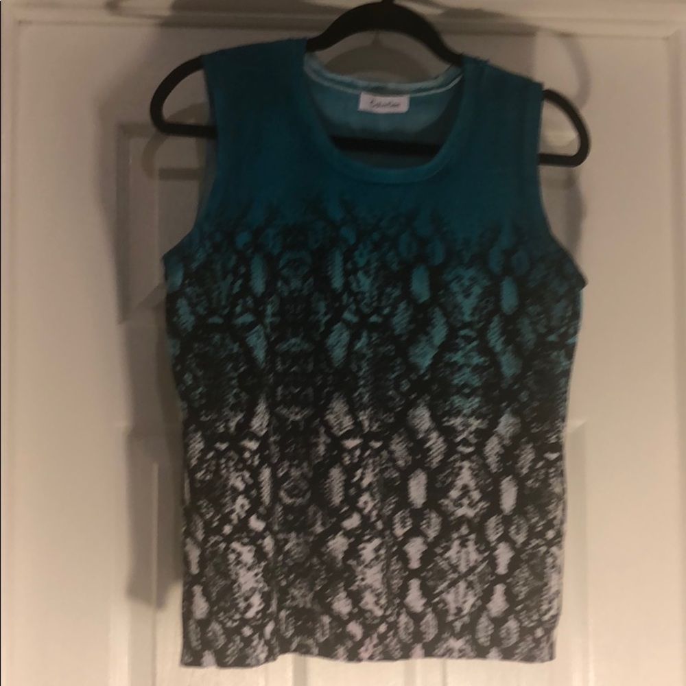Calvin Klein- Teal, Black & white sleeveless Shirt